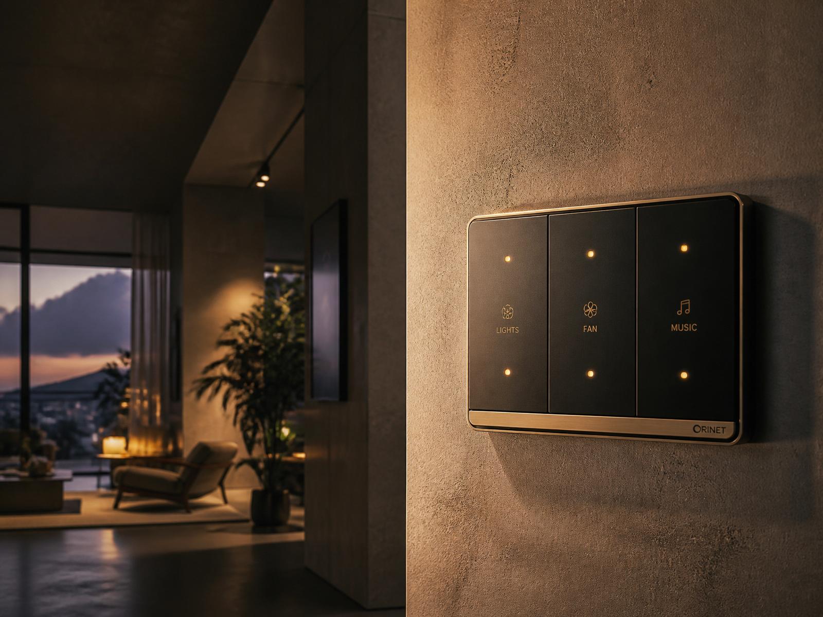 Automat smart switch panel on a warm concrete wall